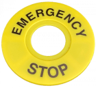 Warnschild aus Kunststoff für Not-Aus-Taster mit einem Durchmesser von 22 mm